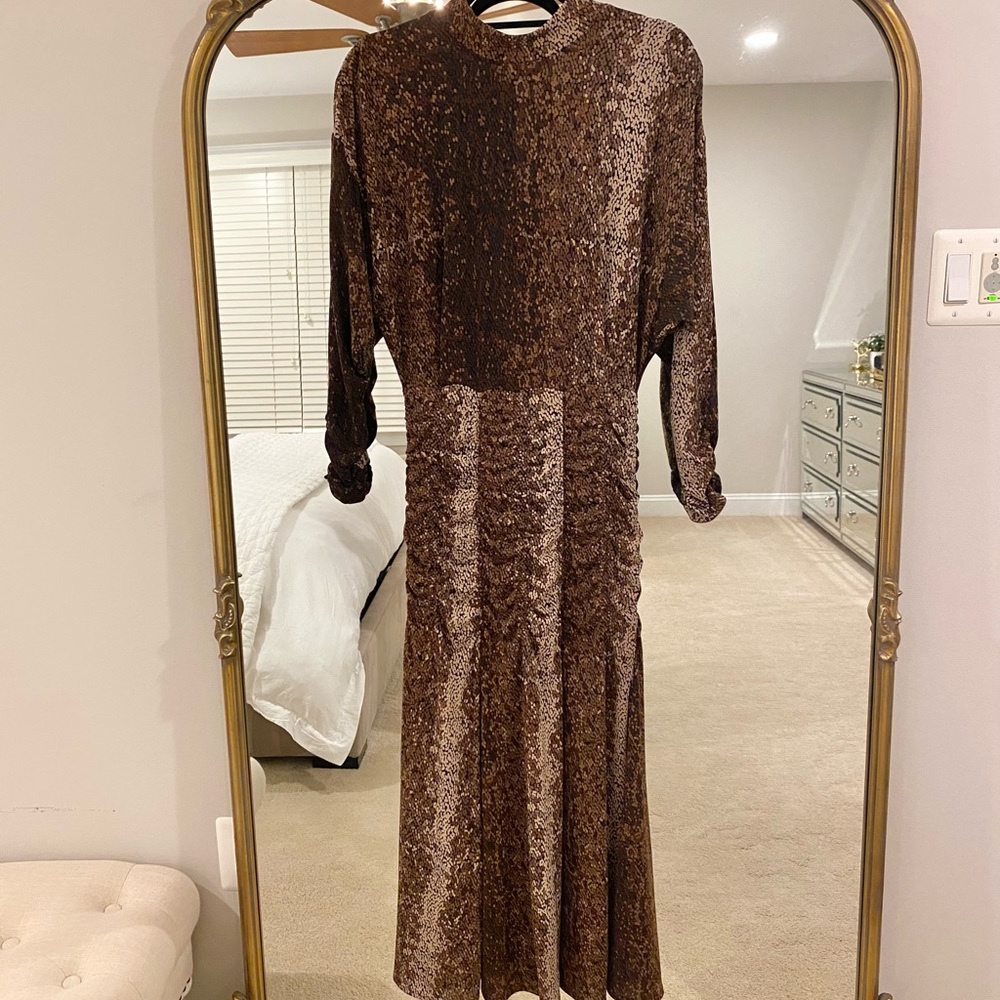 H&M, Brown Pattern MIDI Dress, Long Sleeve, NWT, Never Worn, SZ M